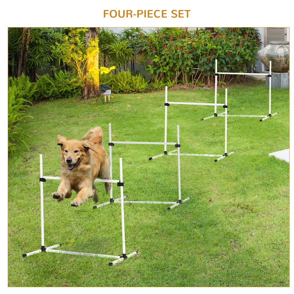 image 1 of PawHut 4 Pieces Dog Agility Training Equipment with Carrying Bag, White