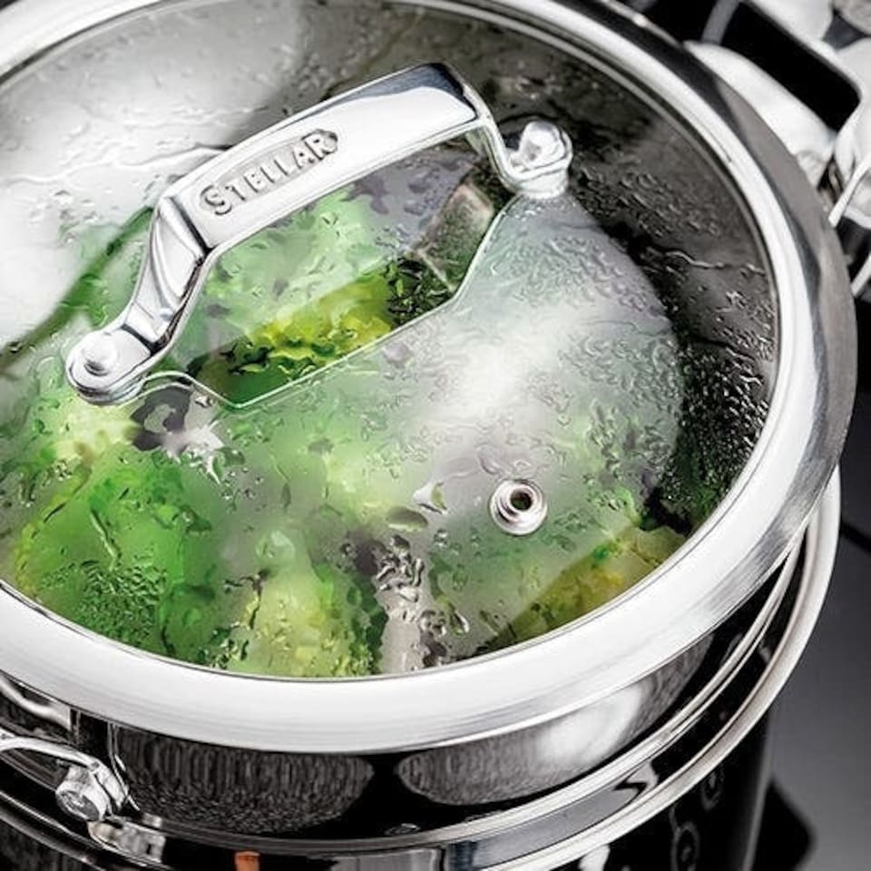image 1 of Stellar Premium Steamer Insert With Glass Lid