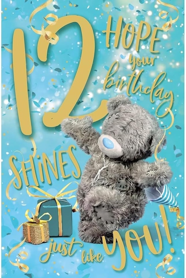 image 1 of Bear With Party Hat Just Like You 12th Birthday Card