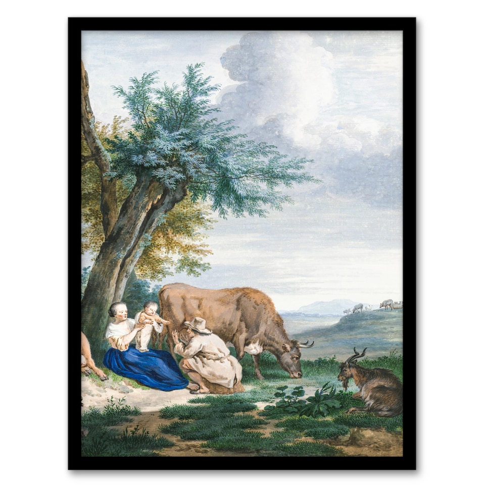 image 1 of Aert Schouman Framed Wall Art Peasant Family in a Landscape with Cattle