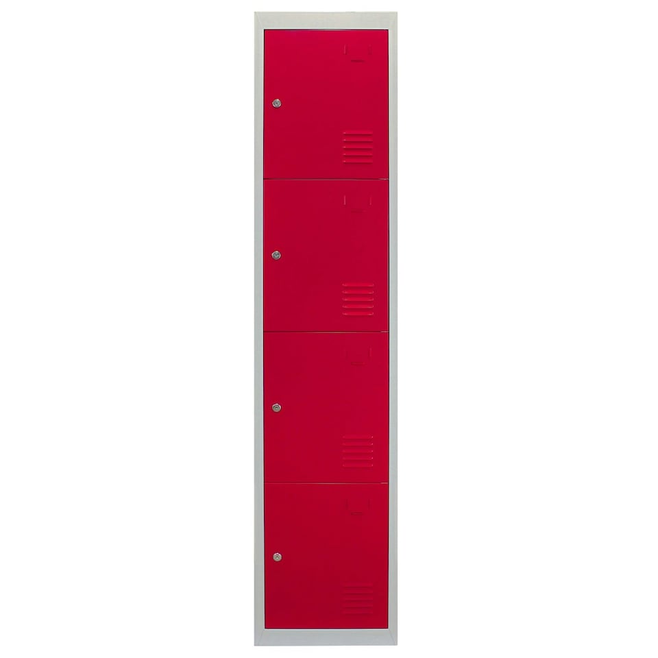 image 1 of 3 x Metal Storage Lockers - Four Doors, Red - Flatpack Red