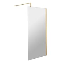 Balterley Blymhill Contemporary Bathroom 8mm Glass Profile Wetroom Screen with Support Bar, Brushed Brass, 1950 x 700 x 14mm