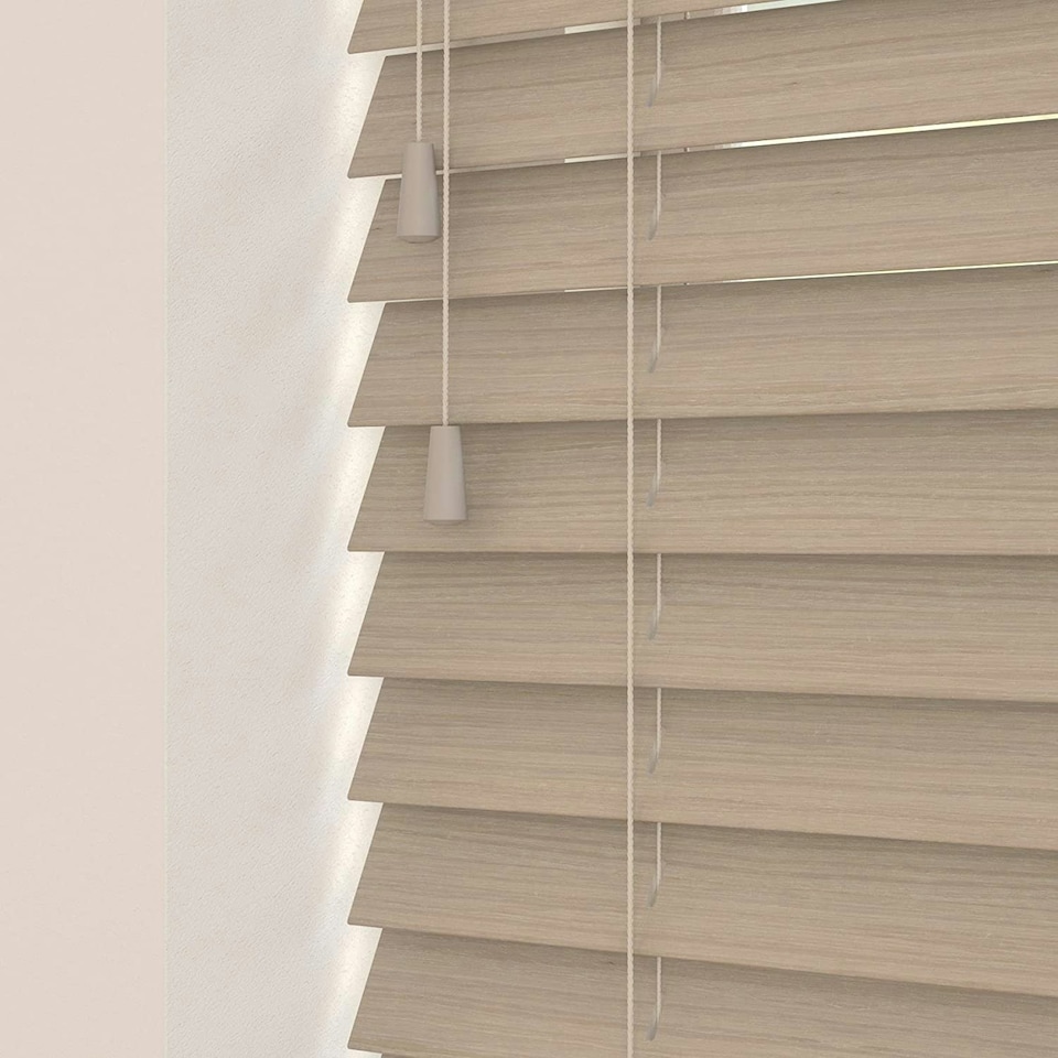 image 1 of 195cm Northern Oak Wooden Venetian Blinds With Strings (130cm drop) | Grey | Grey