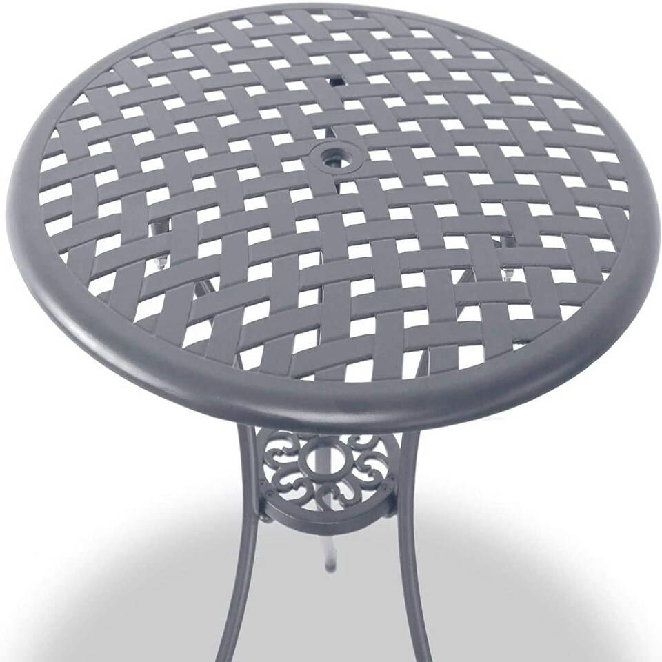 image 1 of Centurion Supports OSHOWA Luxurious Garden and Patio Table and 4 Large Chairs with Armrests Cast Aluminium Bistro Set - Grey with Green Cushions