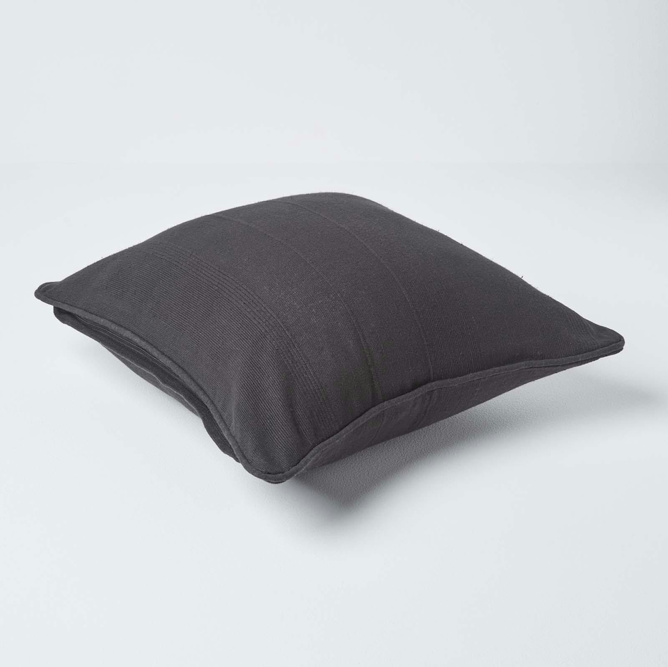 image 1 of Homescapes Cotton Rajput Ribbed Black Cushion Cover - 45 x 45 cm | Black | Black | 45 x 45 cm