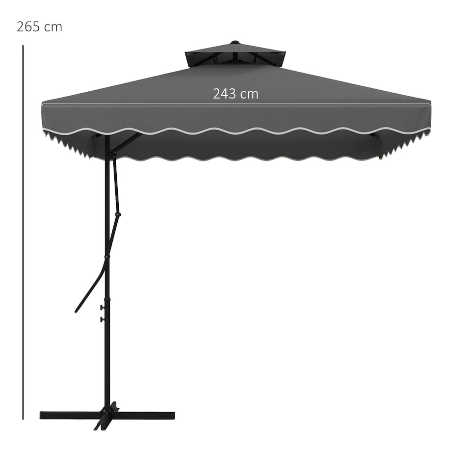 image 1 of Outsunny 2.5m Cantilever Garden Parasol Umbrella with Cross Base, Grey
