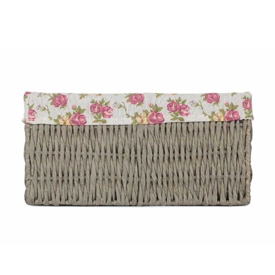 image 1 of Small Paper Rope Storage Basket with Garden Rose Cotton Lining | Grey | Grey | S