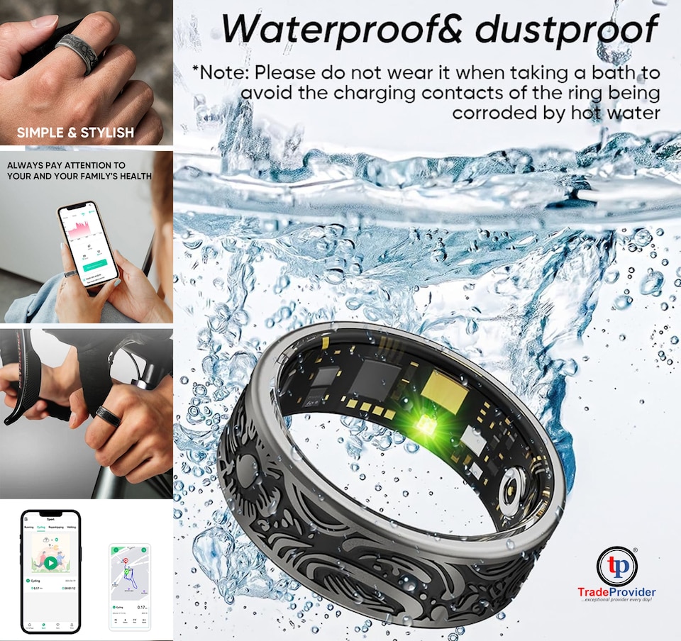 image 1 of Smart Fitness Ring with Heart Rate Tracker, Sleep Monitor, Blood Pressure Oxygen Step Counter, Calories Pedometer for Men & Women (Size USA- 9/UK- R)