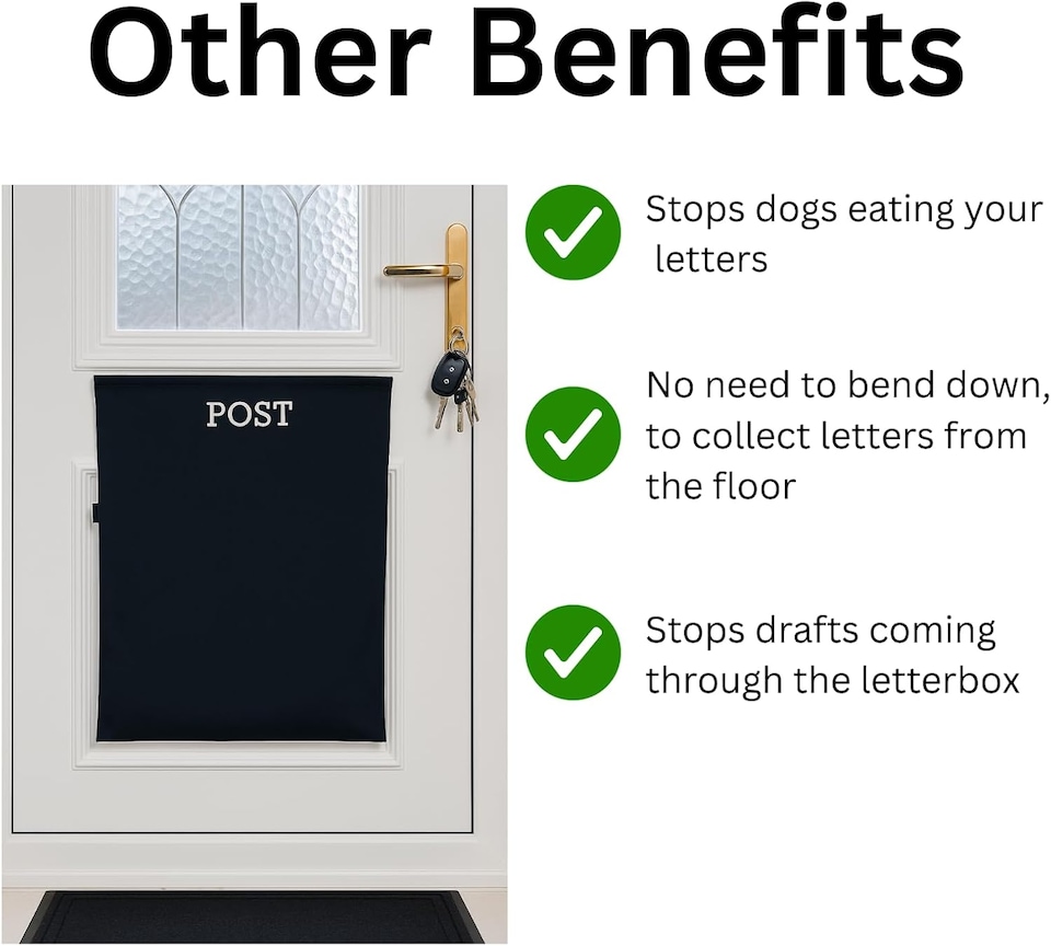 image 1 of Letter Box Catcher [Black] - Post Catcher for Letterboxes Indoor, No Tools or Screws Needed - 52 x 40 cm Dog Proof Mail Catchers Bag, Black Letter Box for Front Door