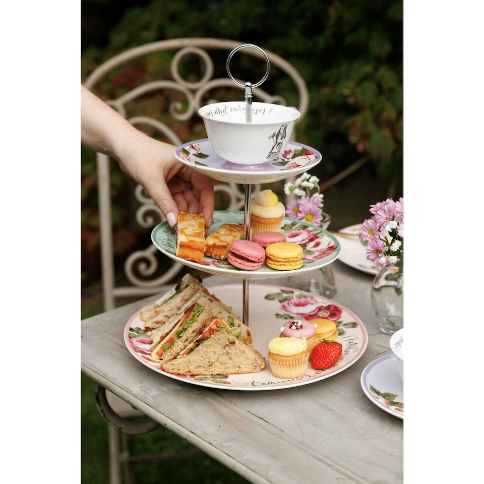image 1 of Mikasa Cake Stand Alice in Wonderland Bone China 3 Tier | Multi