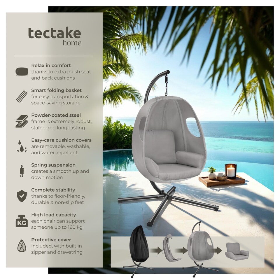 image 1 of Hanging Egg Chair Anika - with frame and extra thick seat cushion | Grey | light grey | One Size | 1