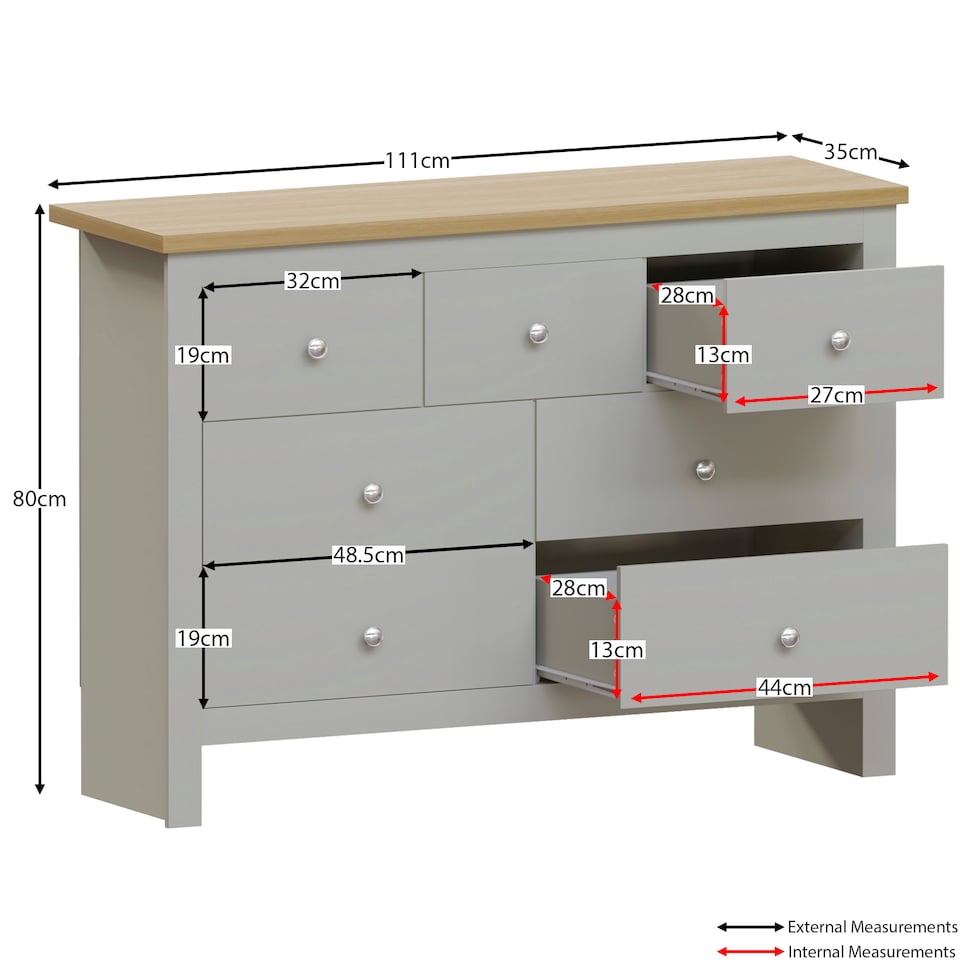 image 1 of Vida Designs Arlington 7 Drawer Chest of Drawers Shaker Bedroom Storage, Grey & Oak