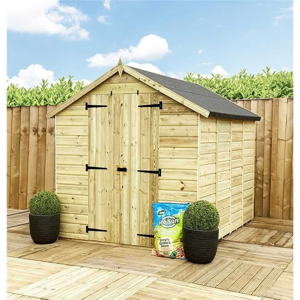image 1 of 10 x 4 Windowless Reverse Pressure Treated Tongue And Groove Double Door Apex Shed + Low Eaves (10' x 4') / (10ft x 4ft) (10x4)
