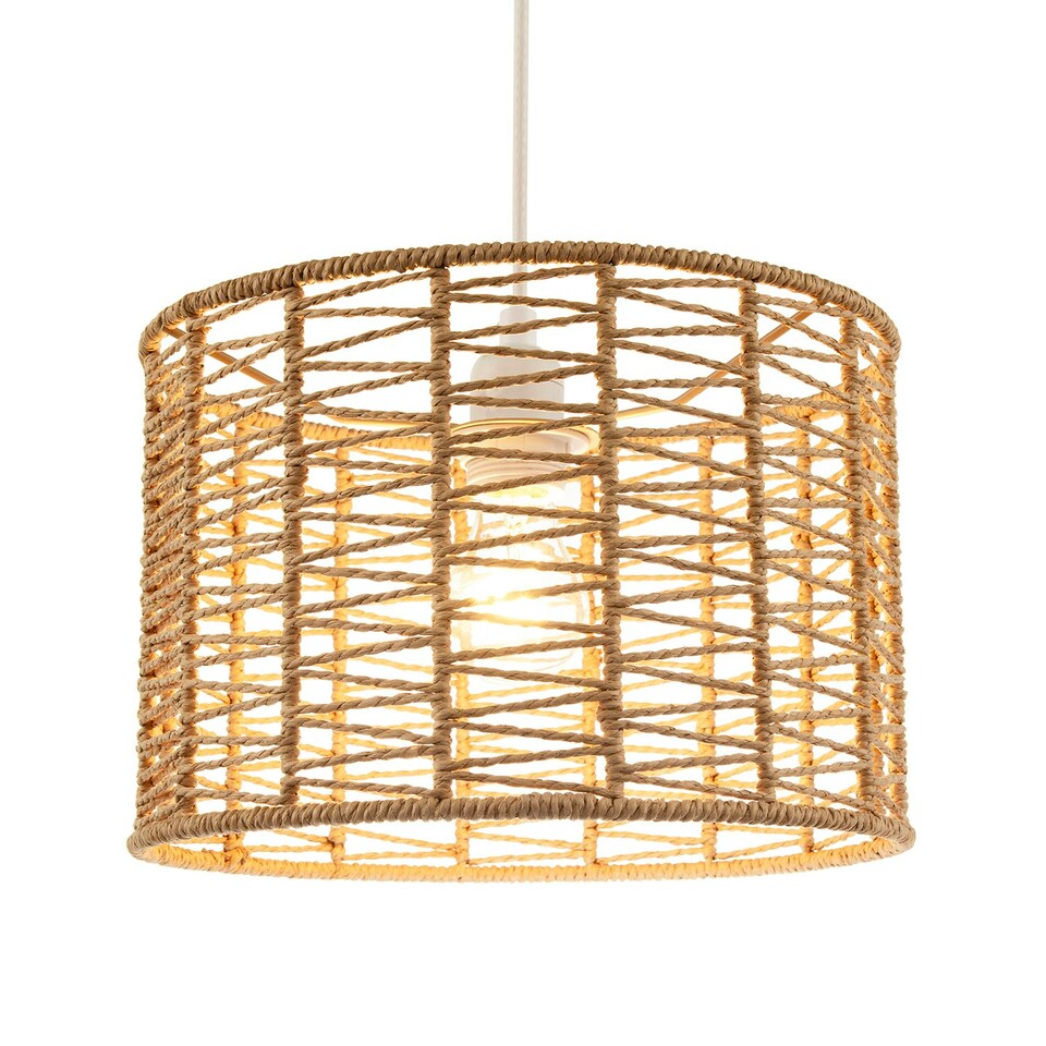 image 1 of Classic Twisted Brown Paper Pendant Light Shade with Strapped Design Brown