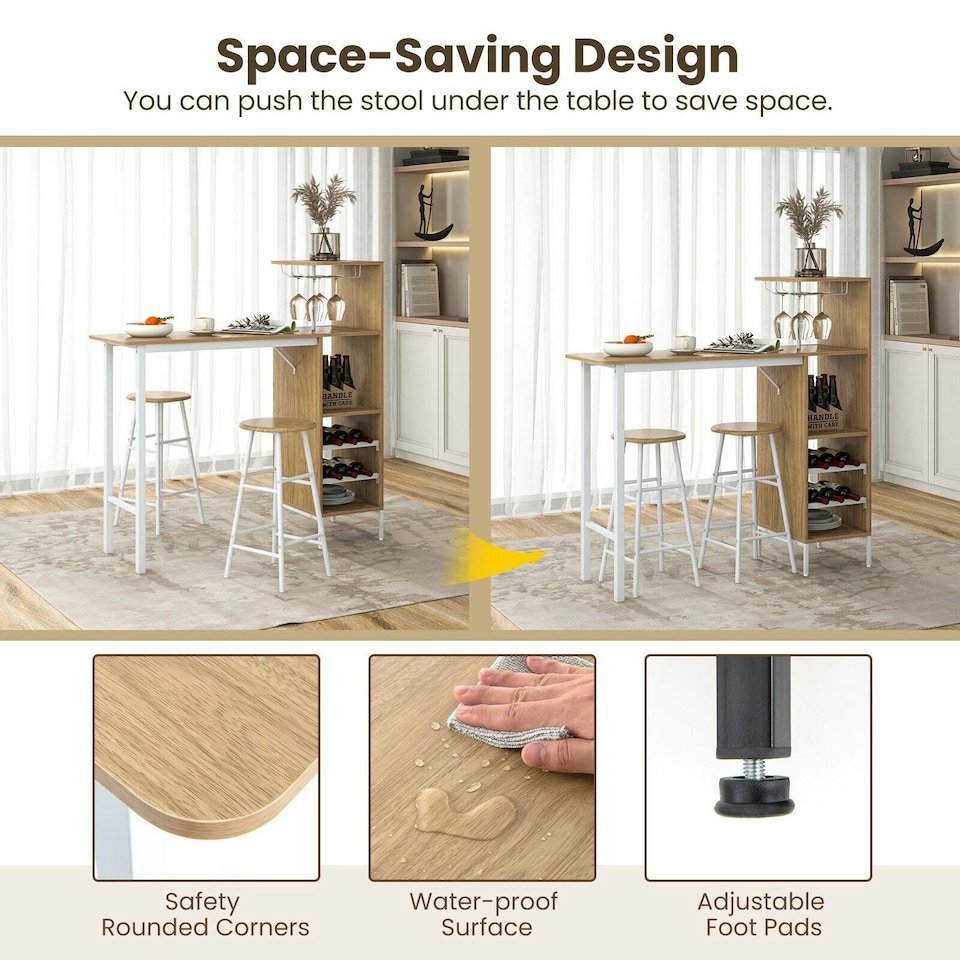 image 1 of COSTWAY 3PCS Bar Table & 2 Stool Dining Set Natural N/A