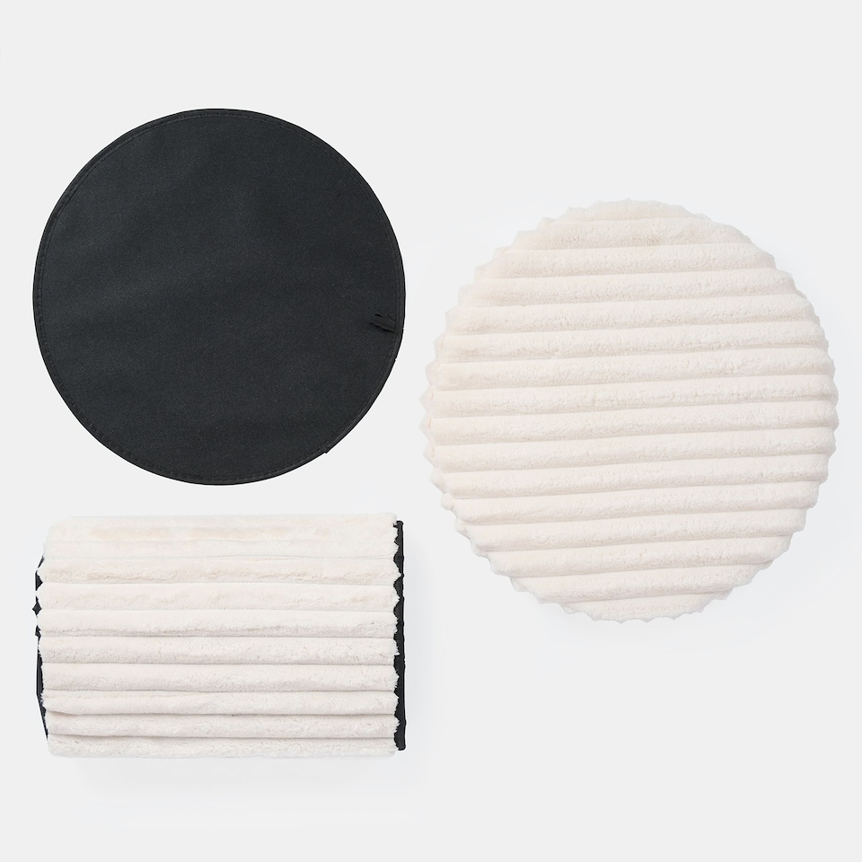 image 1 of OHS Soft Fleece Ribbed Round Foldable Footstool Seat Storage Organiser Ottoman Cream