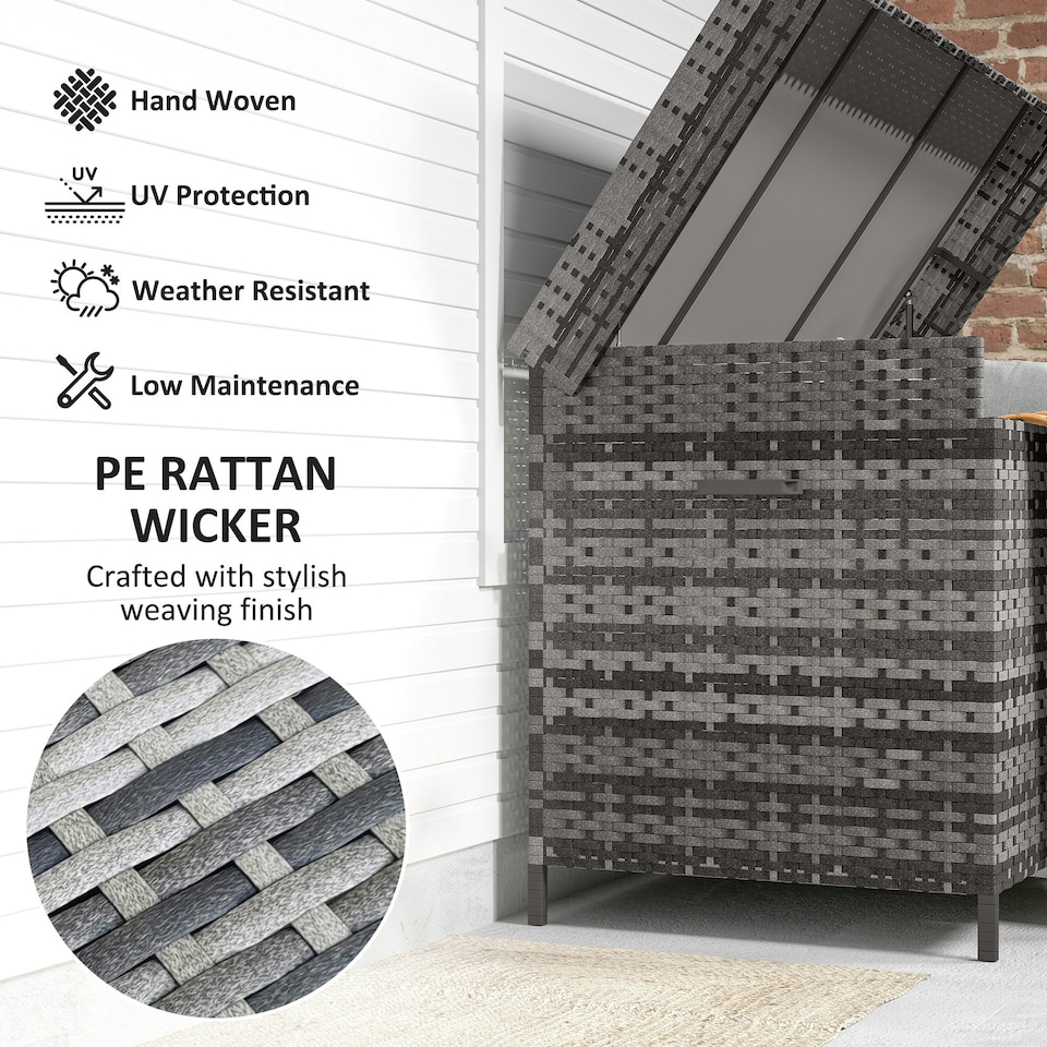 image 1 of Outsunny 627 L Rattan Garden Storage Box with Gas Lift Lid and Wheels Grey | Dark Grey | 153 x 69 x 85 cm