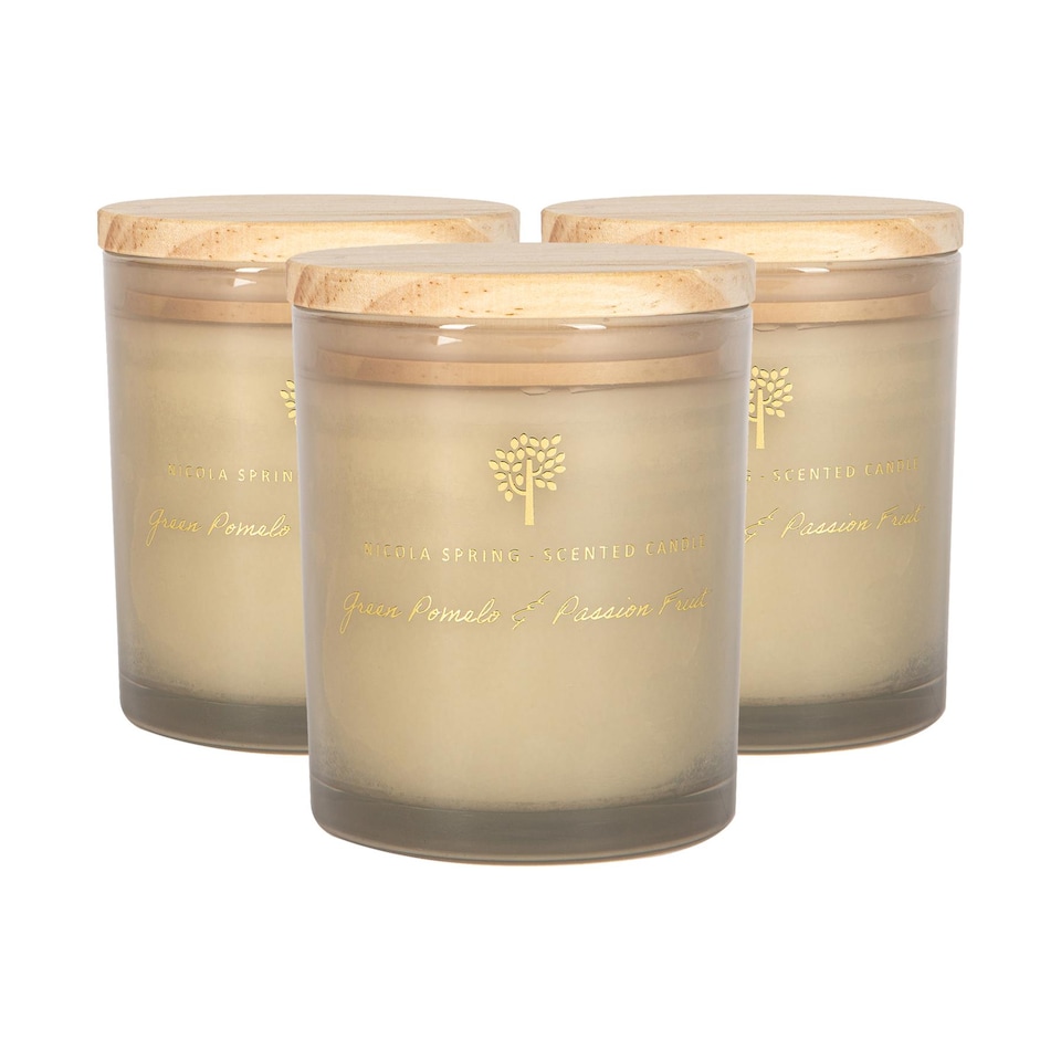 image 1 of Nicola Spring Soy Wax Scented Candles - 130g - Green Pomelo & Passion Fruit - Pack of 3 | Grey | Grey