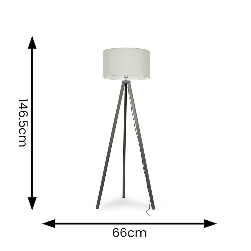 image 1 of ValueLights Barbro Grey Wood Tripod Floor Lamp White Shade