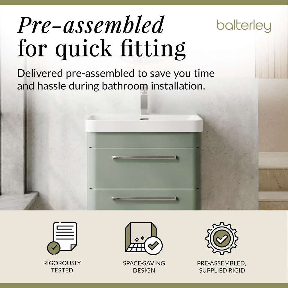 image 1 of Balterley Wall Hung 2 Drawer Vanity Unit with Thin Edge Ceramic Basin | Green | Fern Green | 562 x 607 x 460mm