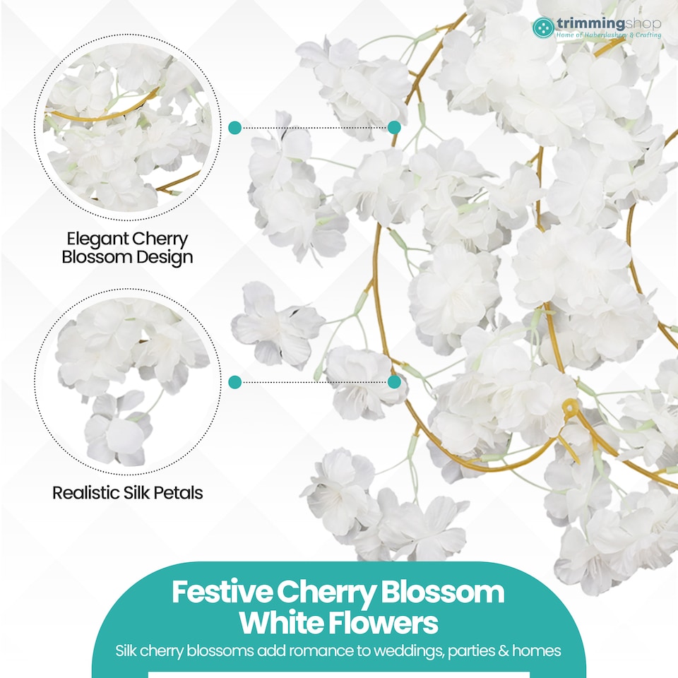 image 1 of 180cm Cherry Blossom Flower Garland, 144 Blooms with No Wire Hanging Flowers
