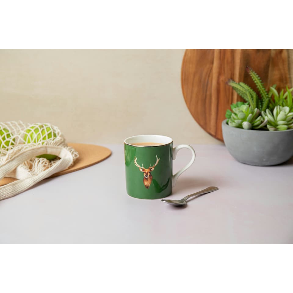 image 1 of Mikasa Stag Print Porcelain Mug, 280ml | Green