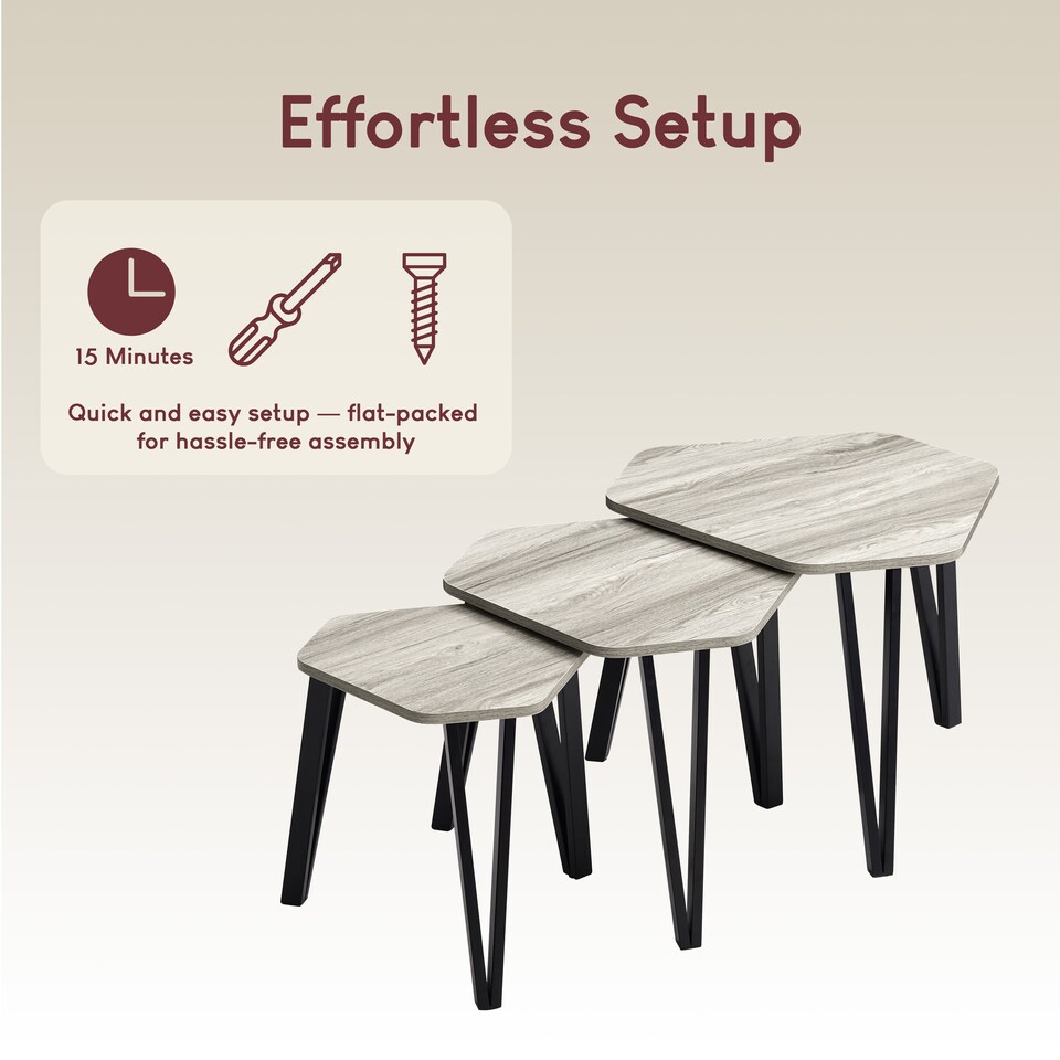 image 1 of Vida Designs Brooklyn Nest of Tables 3 Piece Set Nesting Sofa Bedside Side Table, Grey