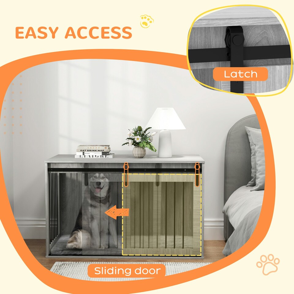 image 1 of PawHut Dog Crate Furniture with Removable Cushion for XL-sized Dogs - Grey