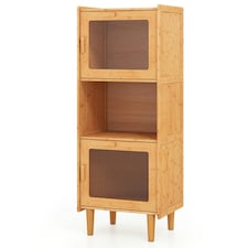 COSTWAY Kitchen Sideboard 3-Cube Bamboo Storage Cabinet N/A