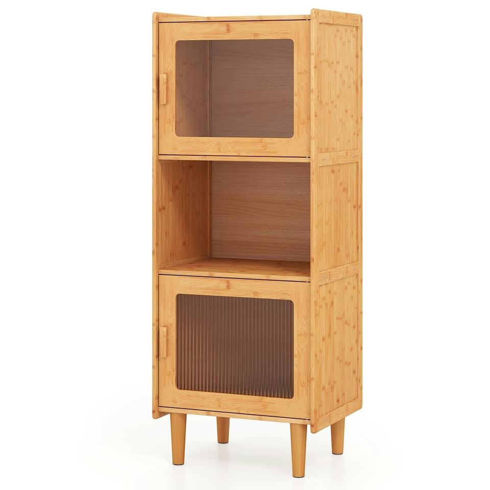 image 1 of COSTWAY Kitchen Sideboard 3-Cube Bamboo Storage Cabinet N/A