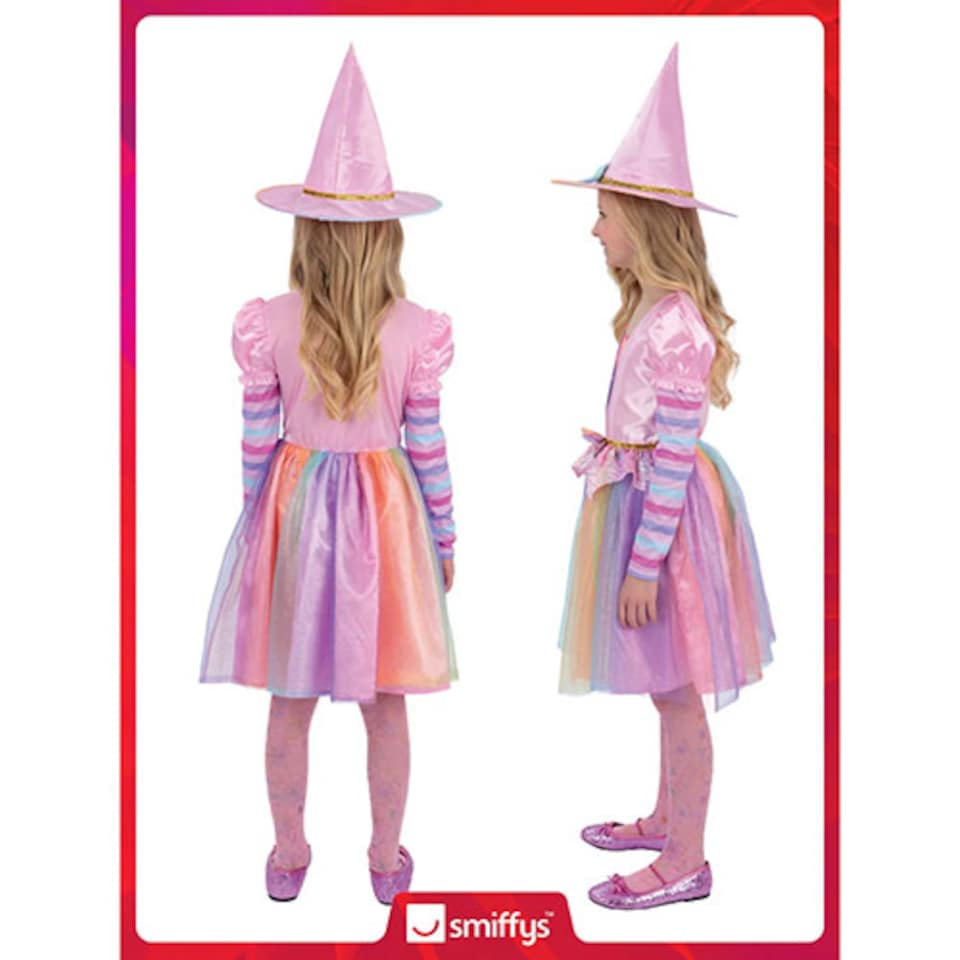 image 1 of Pastel Rainbow Witch Girls Fancy Dress Costume Kids Small - Age 4-6