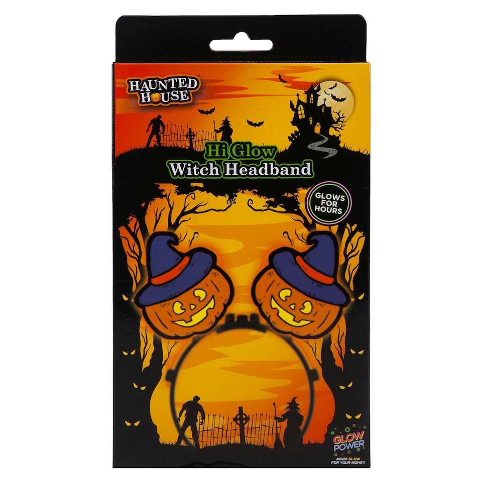image 1 of PMS Halloween Glow Headband Accessory, Glow-in-the-Dark Witch Headband for Parties and Trick-or-Treat