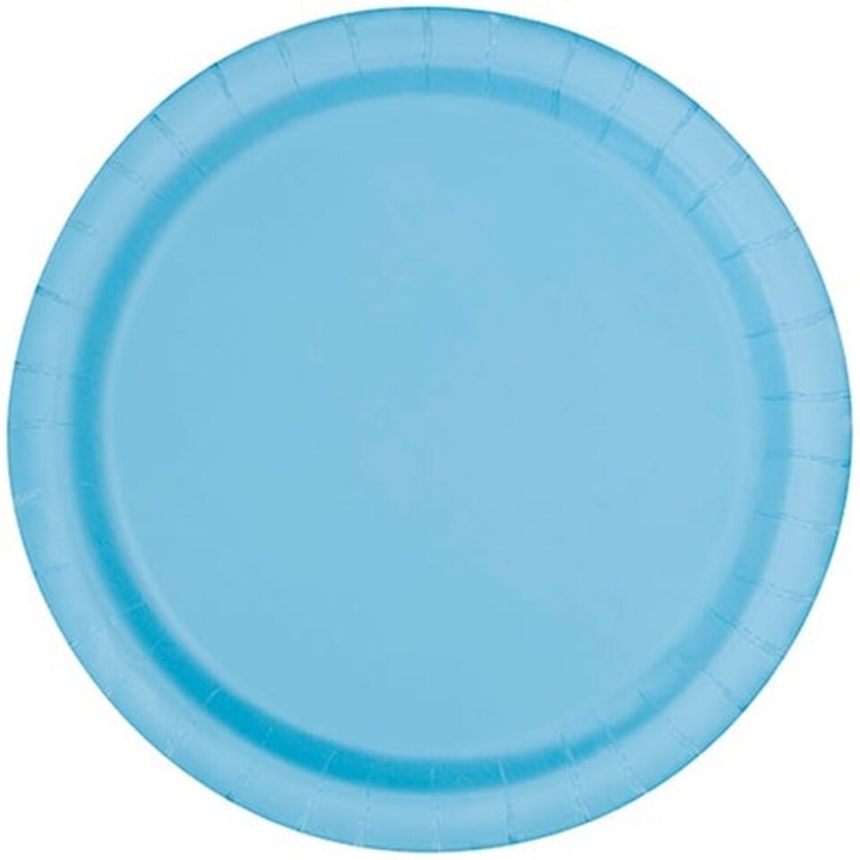 Powder Blue Round Paper Plates 22cm - Pack of 16