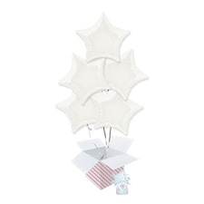 White Star Foil Helium Balloon Bouquet - 5 Inflated Balloons In A Box