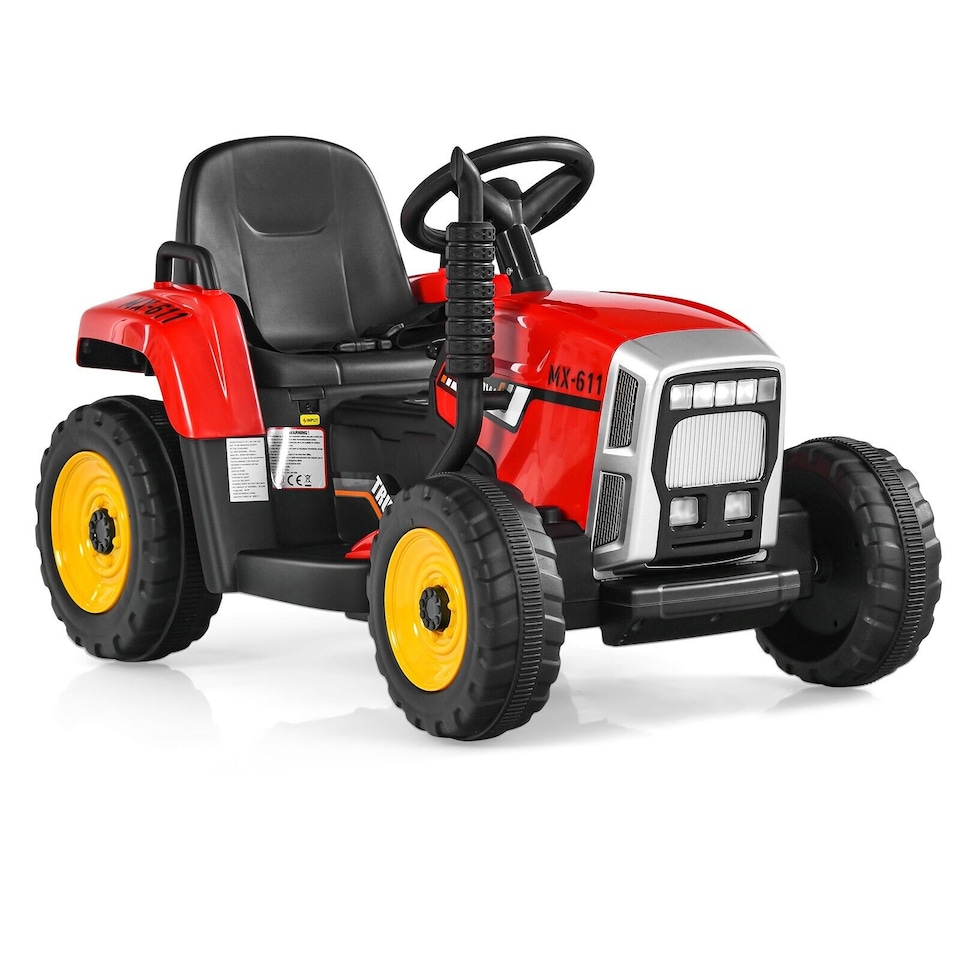 image 1 of COSTWAY 12V Kids Ride On Tractor with Trailer Music Red