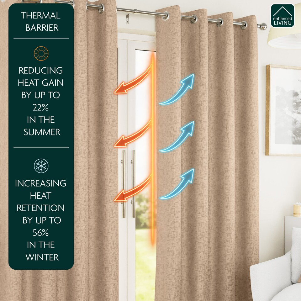 image 1 of Enhanced Living Vogue Latte Natural 66 x 90 inch (168x229cm) Eyelet Thermal Noise reducing Dim Out Curtains (PAIR)
