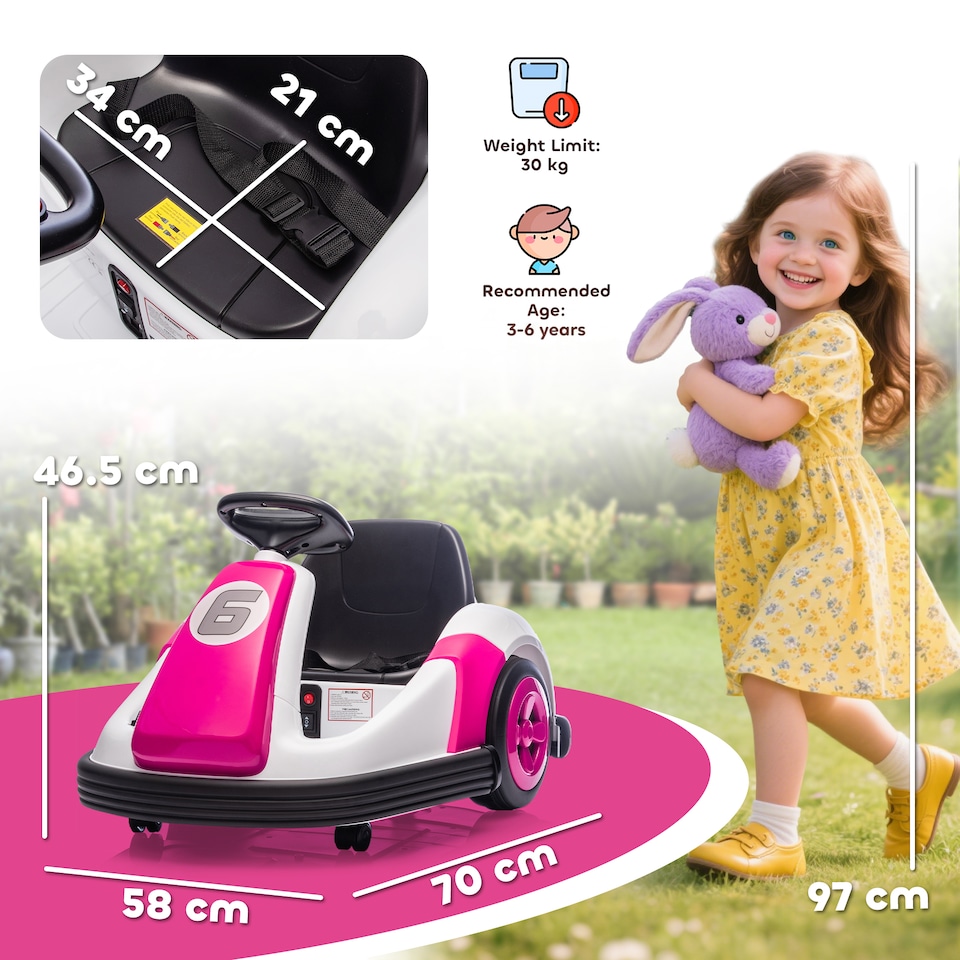 image 1 of AIYAPLAY Kids Bumper Car with 360-Degree Rotation Spin, Safety Belt, Pink