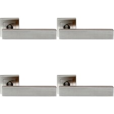 4x PAIR Square Cut Straight Bar Handle on Square Rose Concealed Fix Satin Steel