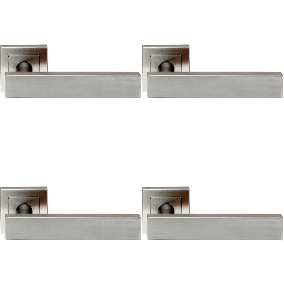 image 1 of 4x PAIR Square Cut Straight Bar Handle on Square Rose Concealed Fix Satin Steel