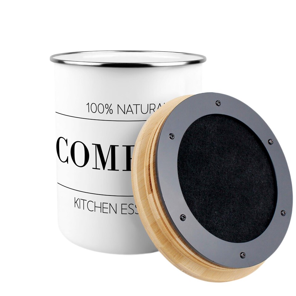 image 1 of Minimalist Essentials Compost Caddy - Metal 2L Decorative Kitchen Food Waste Bin