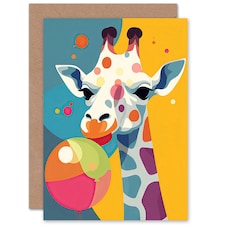 Cute Colourful Balloon Kids Giraffe Baby Birthday Card