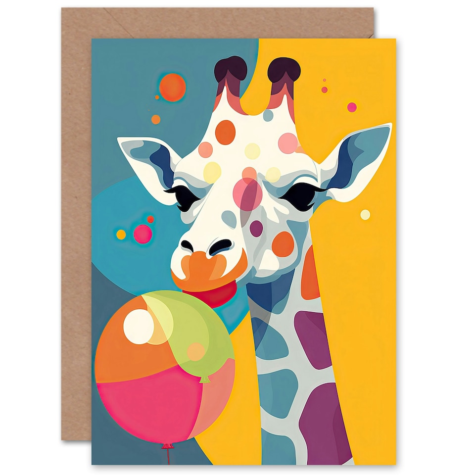 image 1 of Cute Colourful Balloon Kids Giraffe Baby Birthday Card