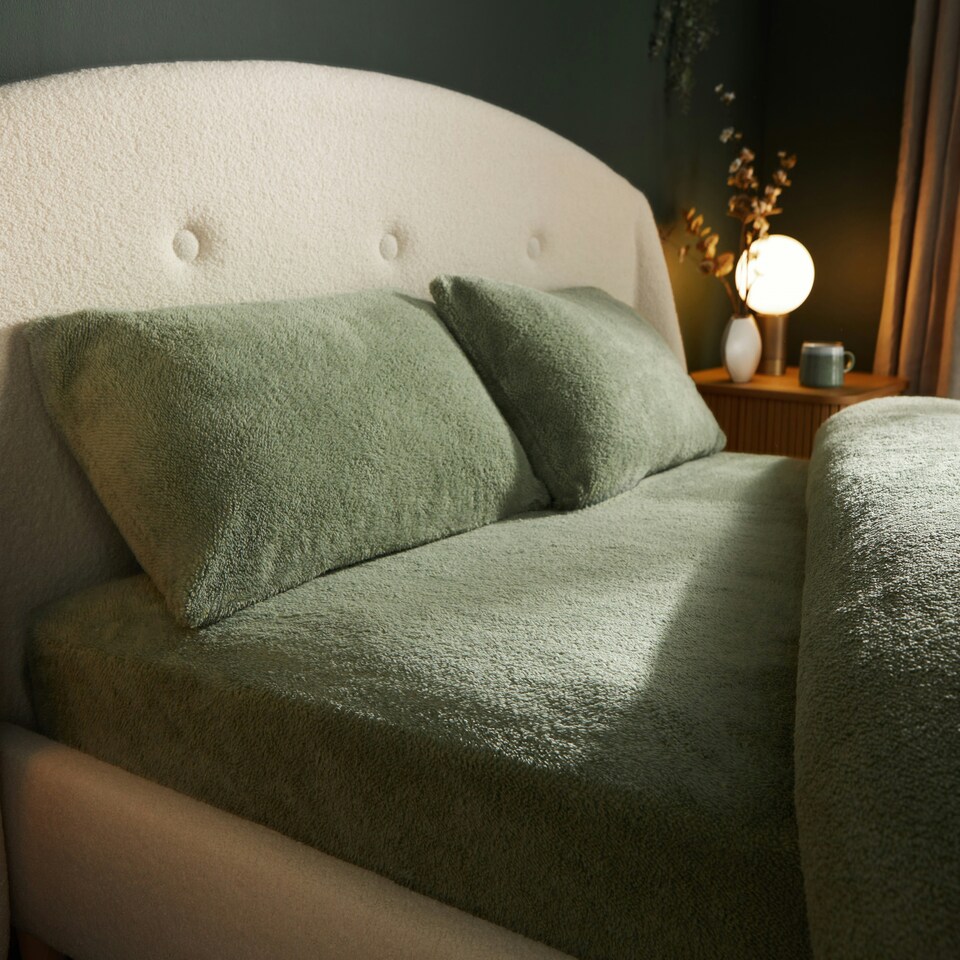 image 1 of Silentnight Teddy Fleece Fitted Sheet, Sage Green, Single