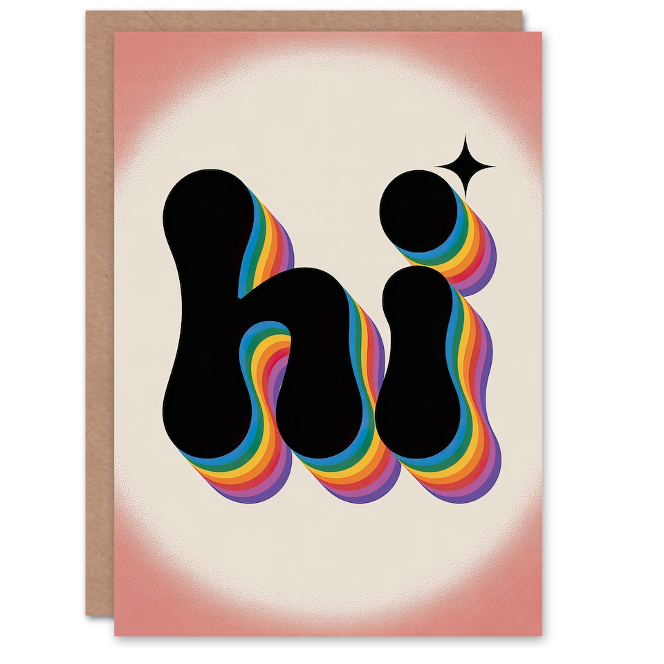 image 1 of Hi Colourful Retro Rainbow Font Typography Thinking Of You Greeting Card