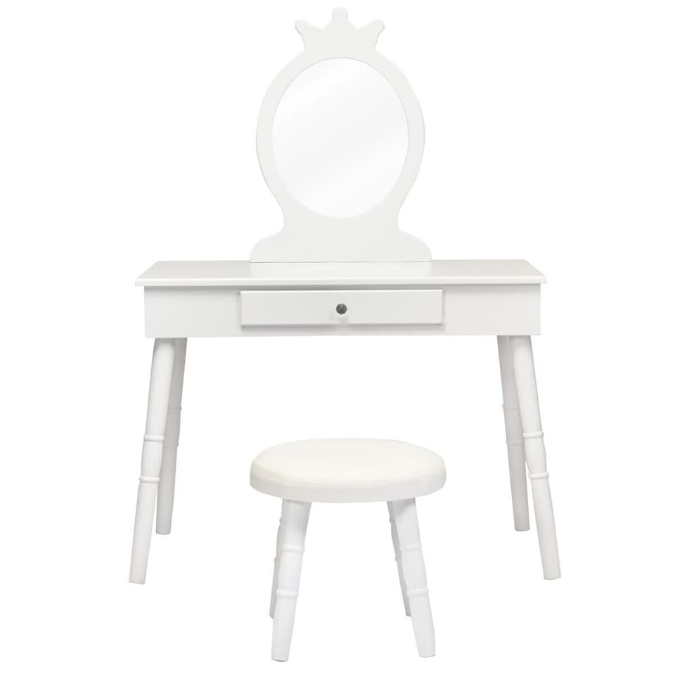 image 1 of COSTWAY Pretend Makeup Dressing Table Kids Vanity White