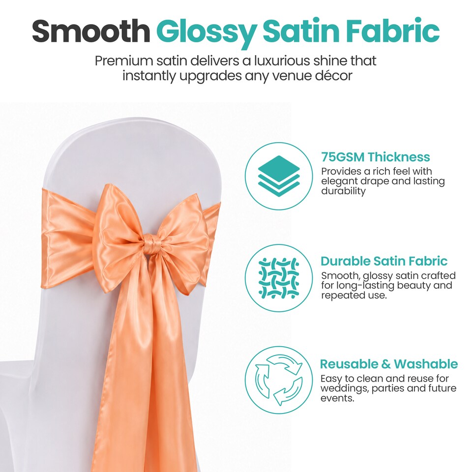 image 1 of 7"x108" Satin Chair Sash, Chair Sashes Hammed Edges Bow Tie - 25pcs