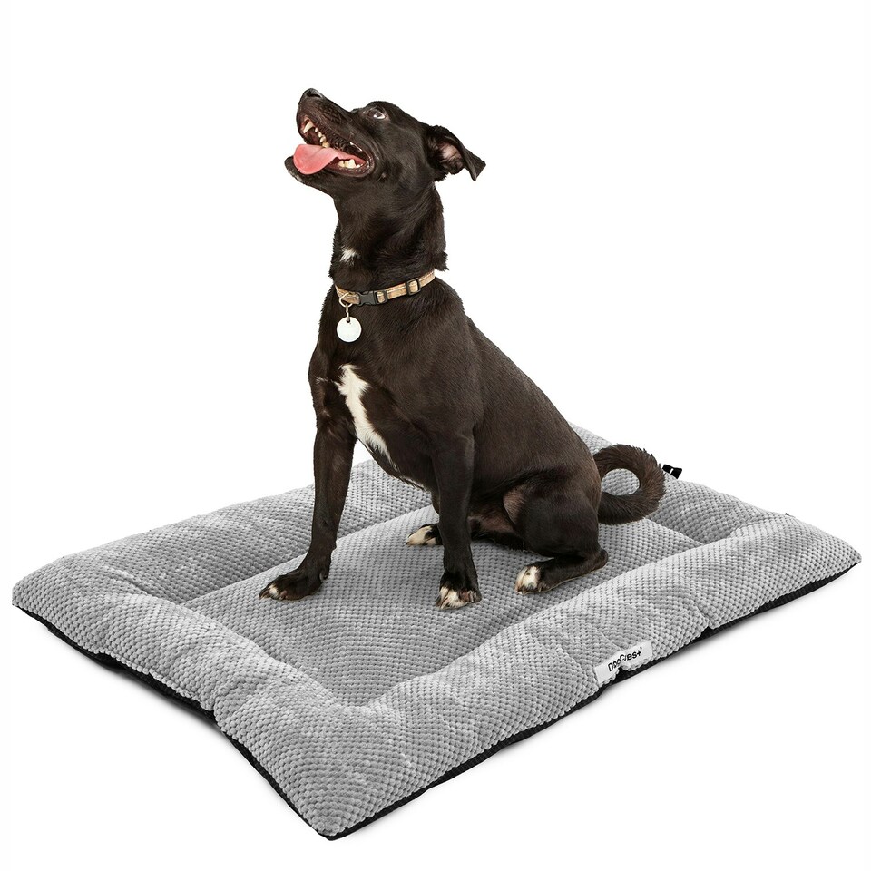 image 1 of DogCrates+ Medium Grey Washable Dog Crate Bed – Soft Anti-Slip Pet Cushion Mat for Dogs, Puppies & Cats Grey | M