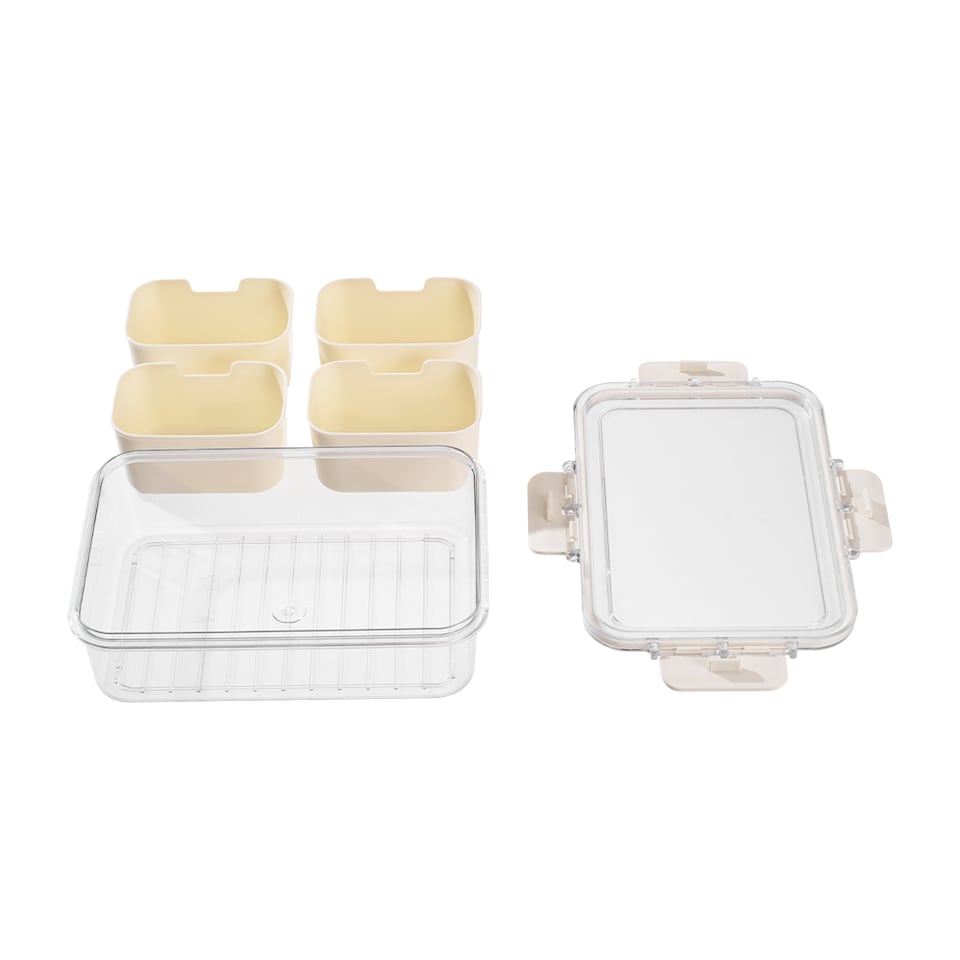 image 1 of Living and Home Food Storage Container with 4 Compartments for Fridge or Picnic,21cm W x 14cm D x 6cm H | White