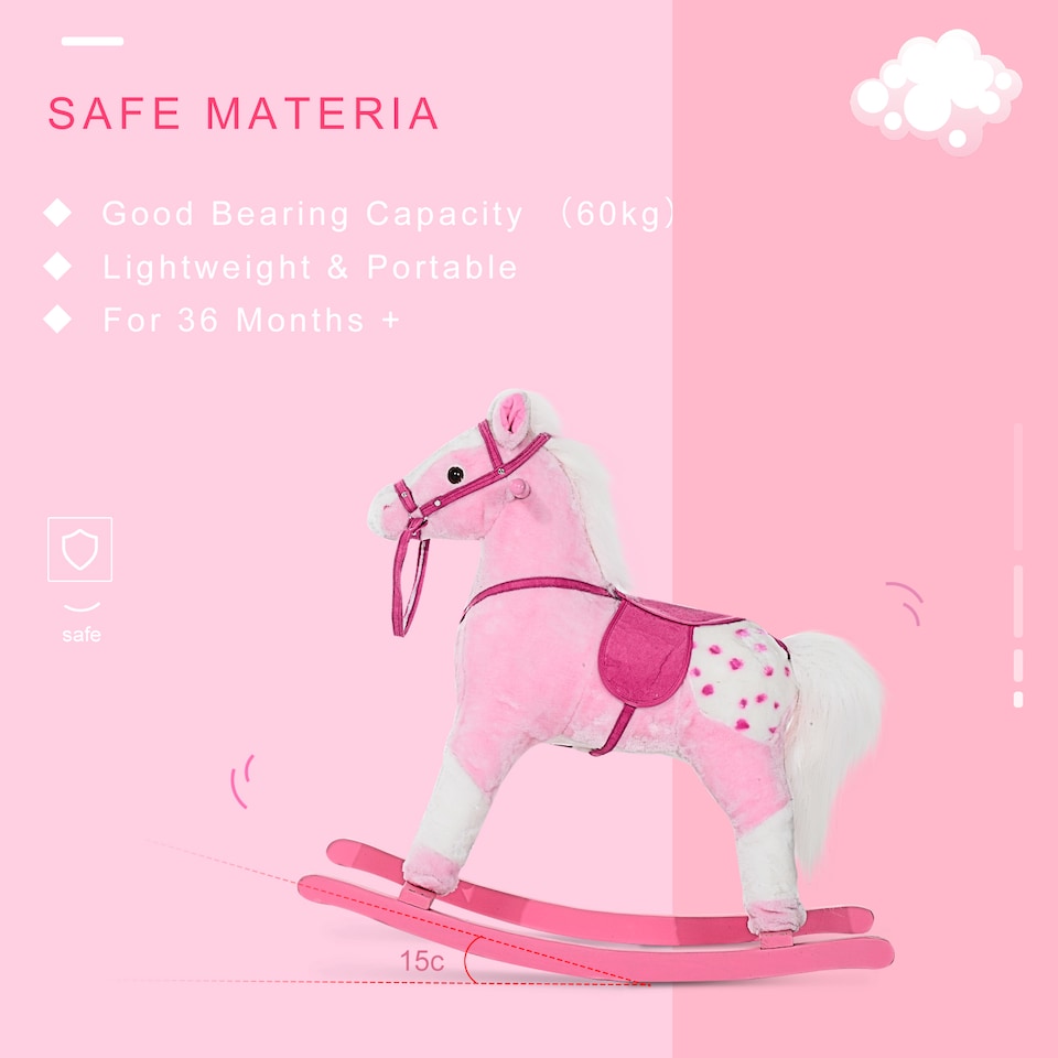 image 1 of HOMCOM Baby Rocking Horse Plush Ride on Animals Rocker with Sound Handle Grip for Kids 3-6 Years - Pink