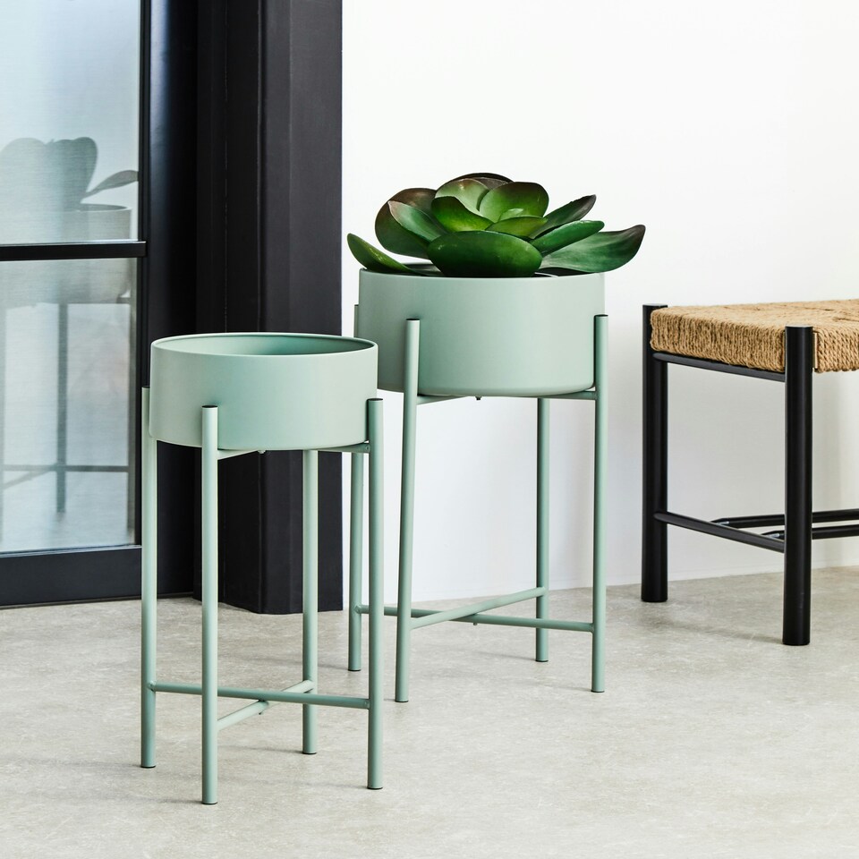 image 1 of Interiors by Premier Contemporary Small Green Floor Standing Planter, Sturdy Outdoor Pot For Flowers, Durable Floor Planter Green